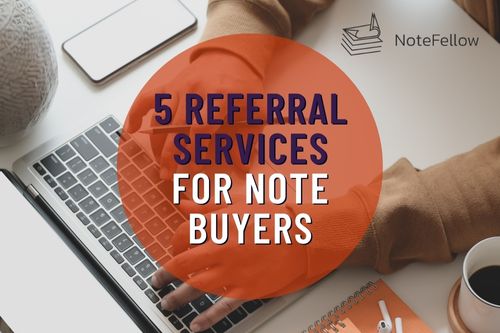 Photo of Man on Computer with "5 Referral Services for Note Buyers"